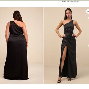 Lulus Dreaming of Elegance Black Satin One-Shoulder Maxi Dress